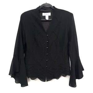 VTG J.R. Nites by Caliendo Black Bell Sleeve Beaded Top Whimsigoth Witchy Sz 14